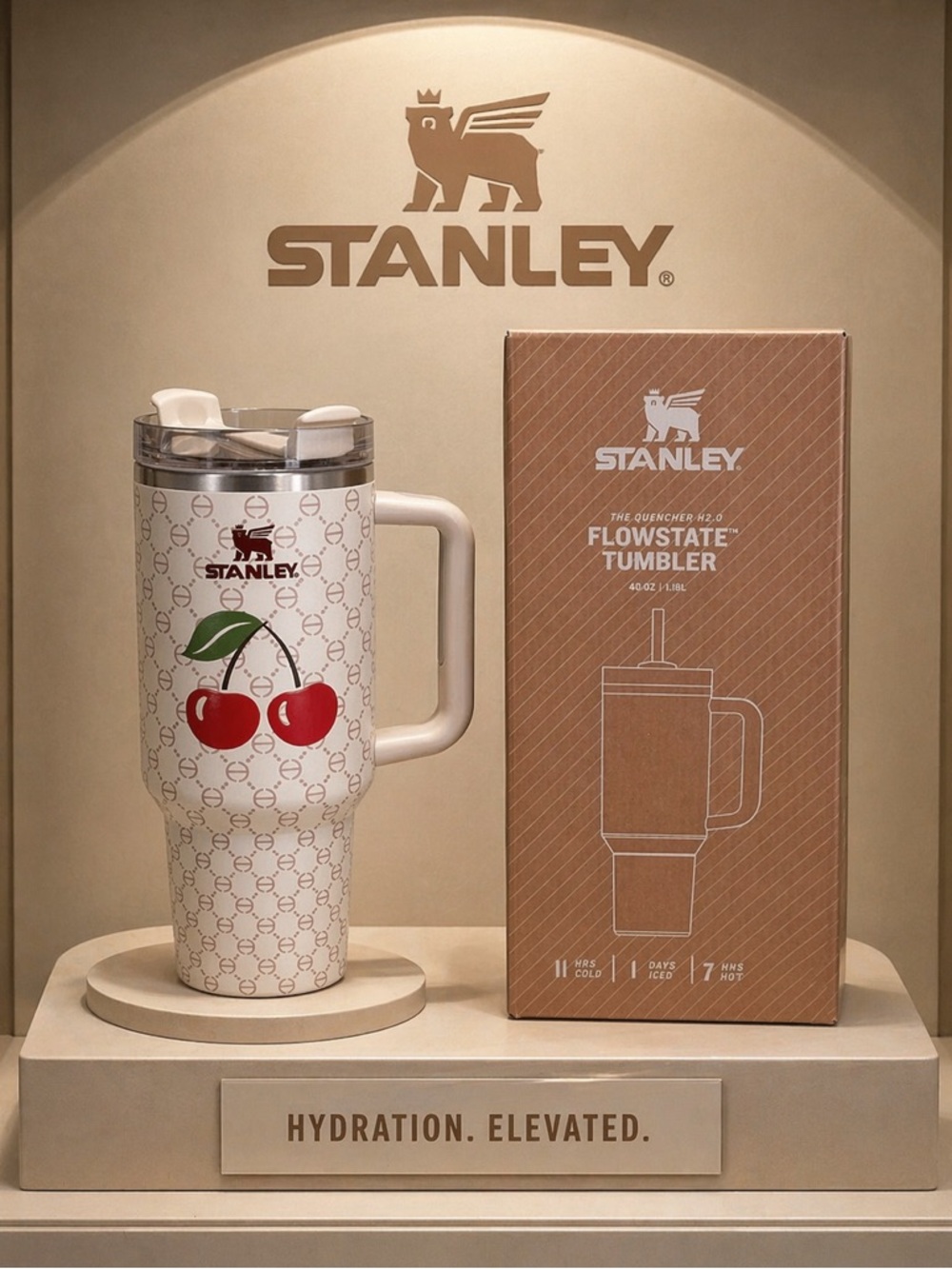 Stanley FlowState Tumbler - White Cherry Print w/ straw NIB